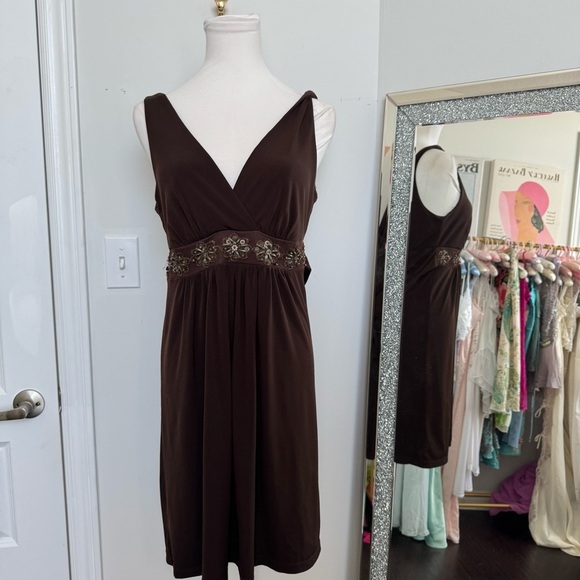 Elegant Vintage Brown Sleeveless Dress beaded fairy M grunge whimsigoth - Picture 2 of 6